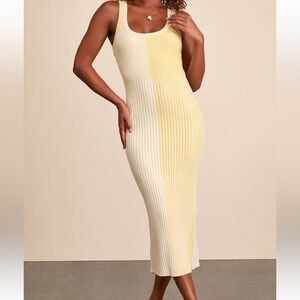 Lulus Yellow and White Ribbed Knit Dress